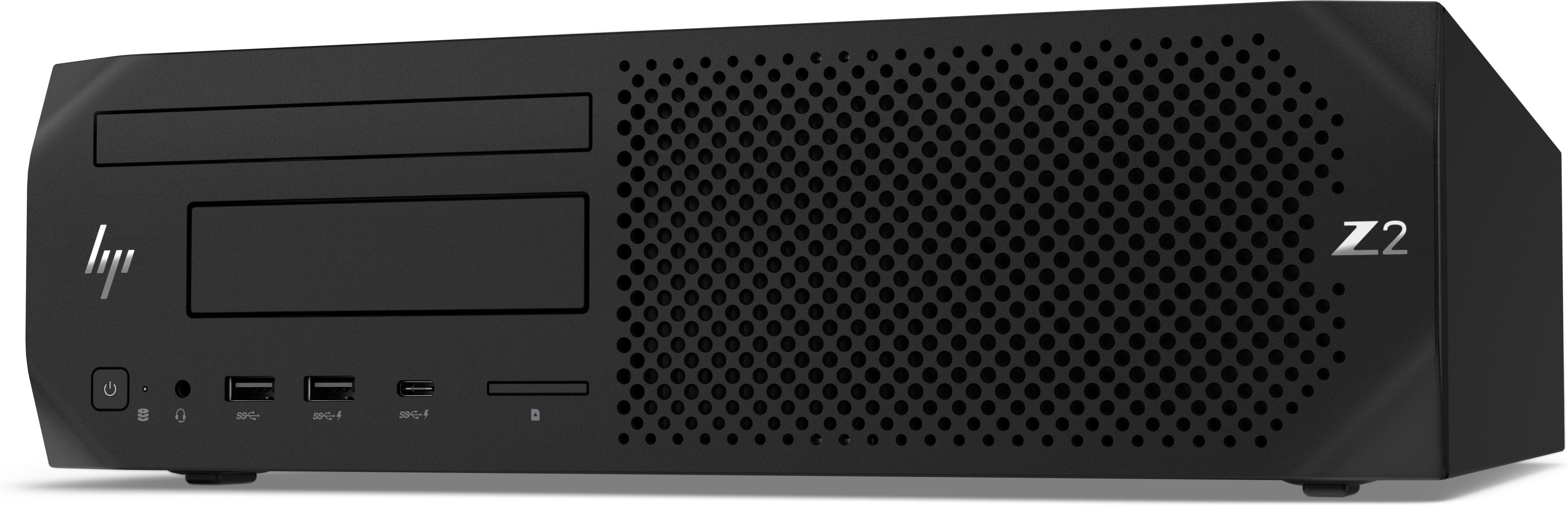HP Z2 G4 SFF con Intel Core i9, vista laterale che evidenzia le porte frontali e il design compatto per ambienti di lavoro moderni. HP Z2 G4 SFF con Intel Core i9, vista laterale che evidenzia le porte frontali e il design compatto per ambienti di lavoro moderni.